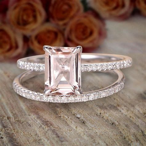 15 Carat Peach Pink Emerald Cut Morganite Diamond Engagement Ring
