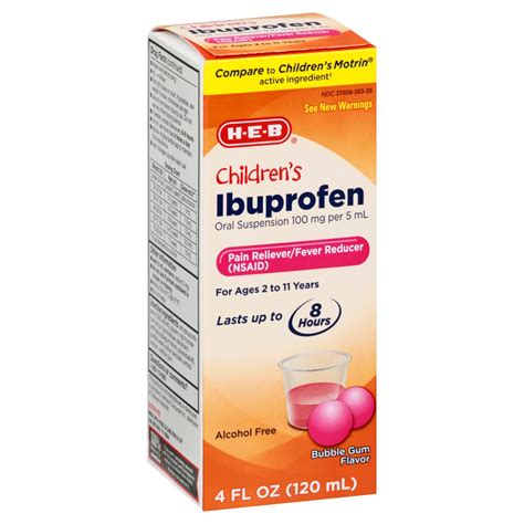 H E B Childrens Ibuprofen Fever And Pain Relief Liquid 100 Mg Shop