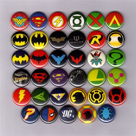 Dc Comics Logos 1 Pins Buttons Batman Joker Superman Wonder Woman