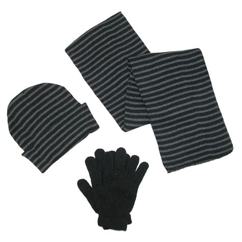Mens Knit Striped Hat Gloves And Scarf Winter Set By Ctm Scarves