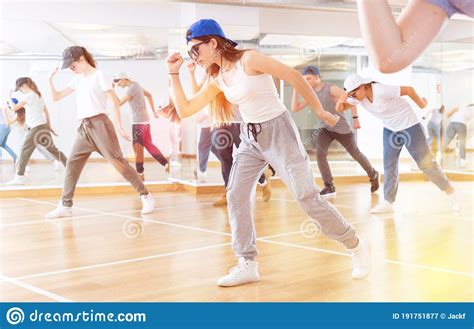 Teens Dancing Hip Hop Dance Together In Dance Hall Stock Image Image