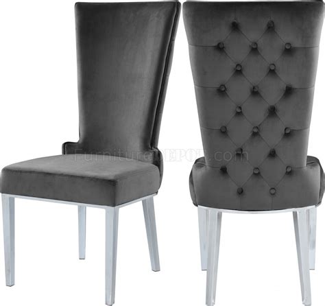 Serafina Dining Chair 729 Set Of 2 Grey Velvet Fabric Meridian
