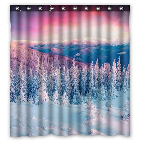 Phfzk Colorful Winter Scene Shower Curtain Carpathian Mountains And