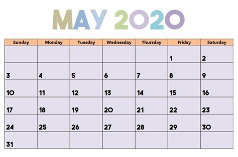 Cute May 2020 Calendar Simple And Very Pretty For Home Printable