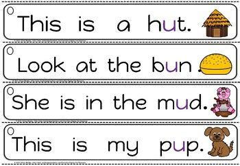 Cvc words consist of a consonant followed by a vowel and then another consonant sound. Cvc sentence strips -short u | Sentence strips, Sentences ...