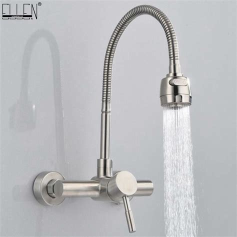 Wall Mounted Kitchen Faucet Hot And Cold Water Mixer Crane Stainless