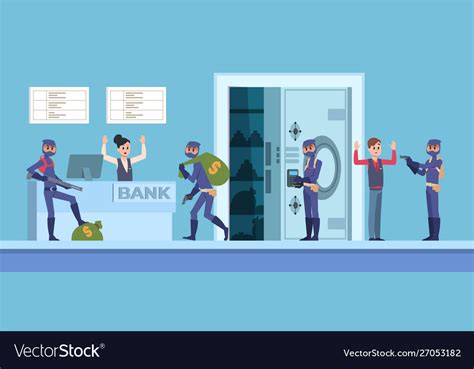 Bank Robbery Cartoon Scene With Criminal Persons Vector Image