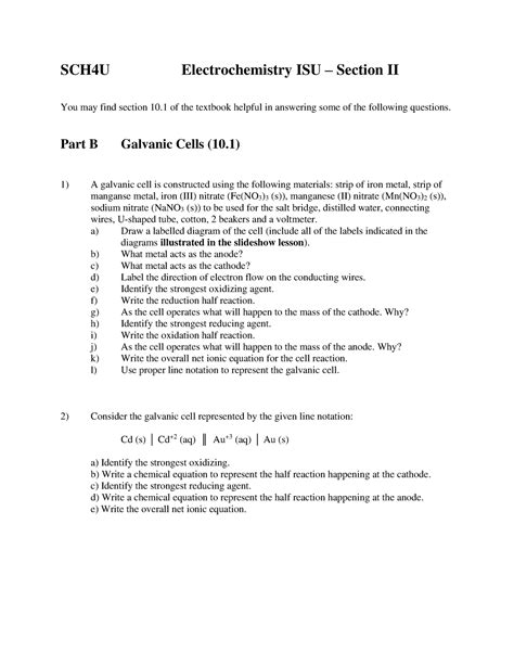 Eelectrochemistry Isu Section Ii Part B And C Newer Sch4u