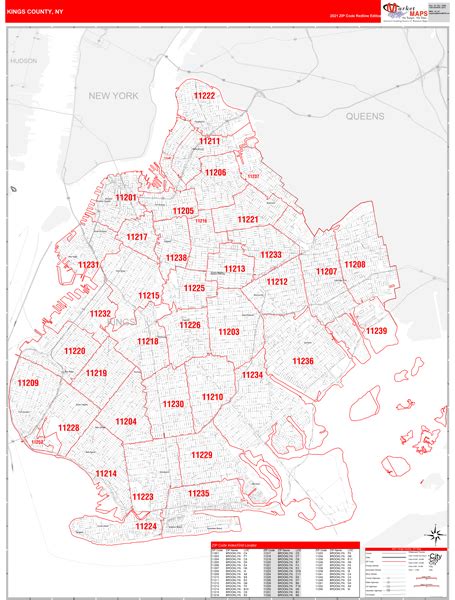 Kings County Ny 5 Digit Zip Code Maps Red Line
