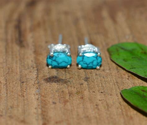 Solid Sterling Silver Faceted Blue Turquoise Stud Earring O Ebay