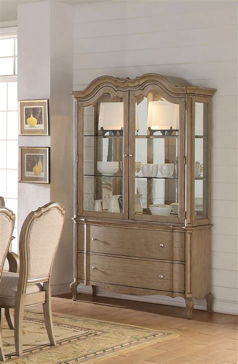 Lichfield Traditional Glass Door China Cabinet In Antique Taupe Finish
