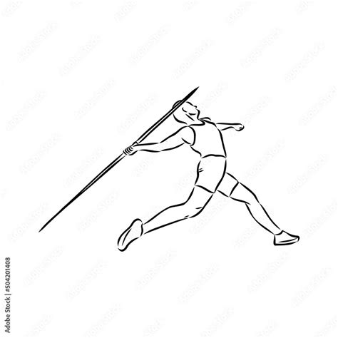 Hand Sketch Athlete Throwing A Javelin Vector Illustration Stock