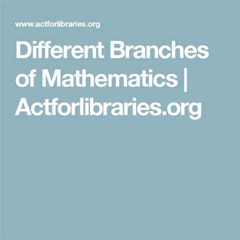 Different Branches Of Mathematics Mathematics