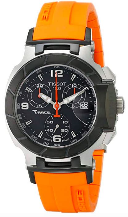 tissot women s t0482172705700 t race black chronograph dial orange strap watch