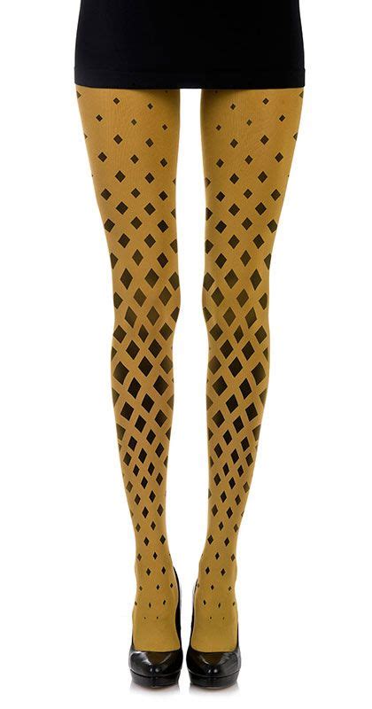 Diamonds Pattern Print Tights Mustard Zohara Free Shipping