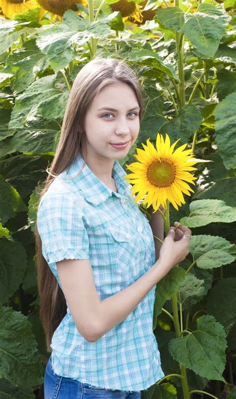 Beautiful Girl With Sunflower Stock Image Image Of Leisure Caucasian