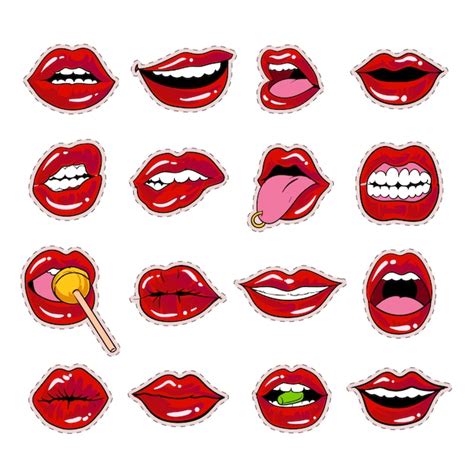 Kiss Mouth Lips Sticker Collection Design Premium Vector