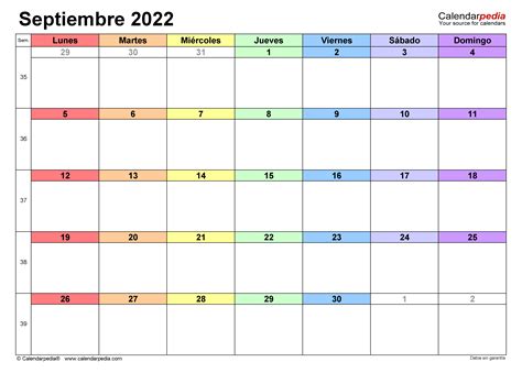 Calendario Septiembre 2022 En Word Excel Y Pdf Calendarpedia