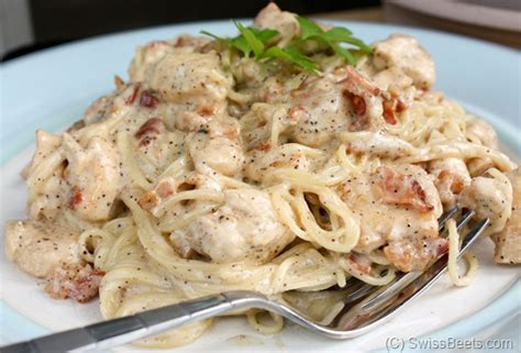 Season with several turns of black pepper and pinch of salt. SwissBeets: Chicken Carbonara Recipe