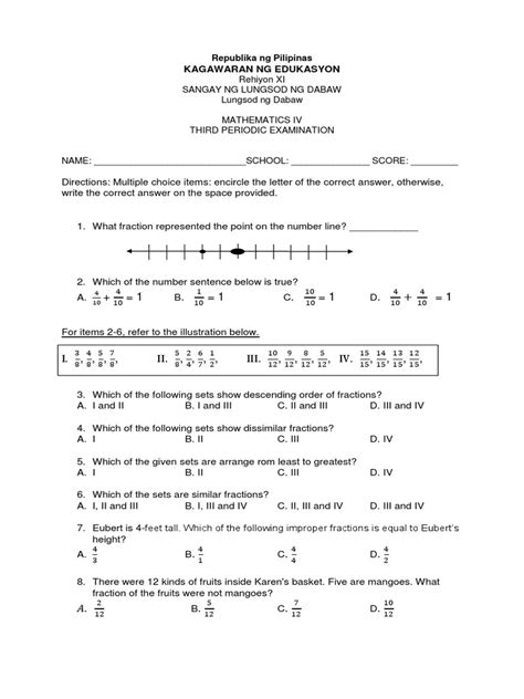 Final Grade 4 Exam Pdf Fraction Mathematics Angle