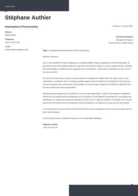 Exemple lettre de motivation manutentionnaire débutant/expert