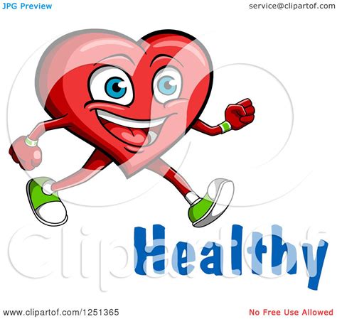 Clipart Of A Happy Exercising Heart With Healthy Text Royalty Free