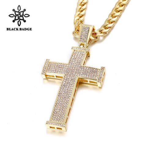 Hip Hop Jewelry Iced Out Shining Crystal Cross Pendant Goldsilver Men