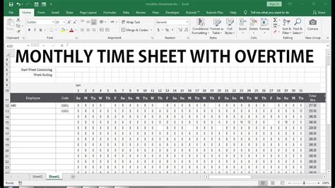 Monthly Timesheet With Overtime Template Excel Youtube