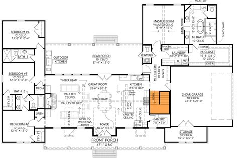 4 Bed Split Bedroom Modern Farmhouse Plan With Vaulted Open Concept
