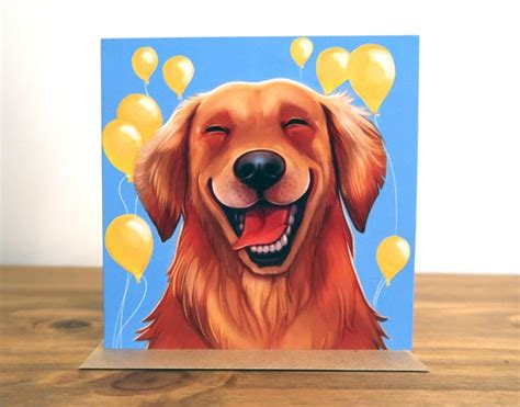 Happy Golden Retriever Birthday Card Blue Etsy