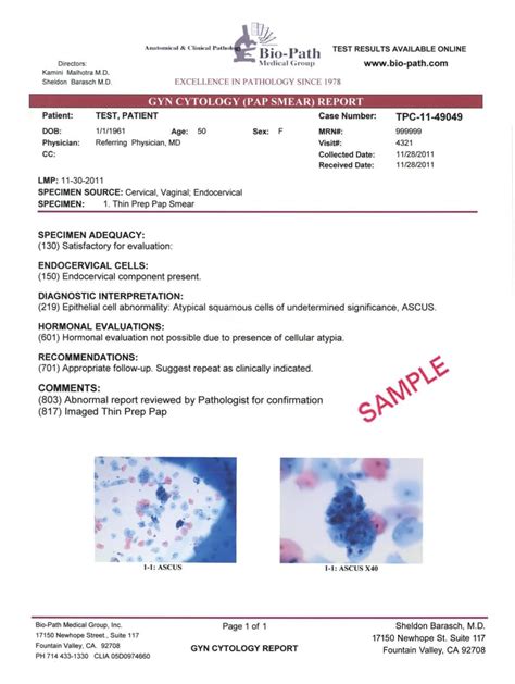 Sample Ctyology Report Pap Smear Yelp