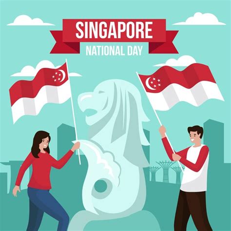Free Vector Flat Singapore National Day Illustration