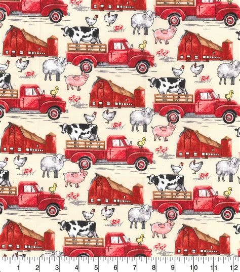 Novelty Cotton Fabric Farm Animals On Cream Joann