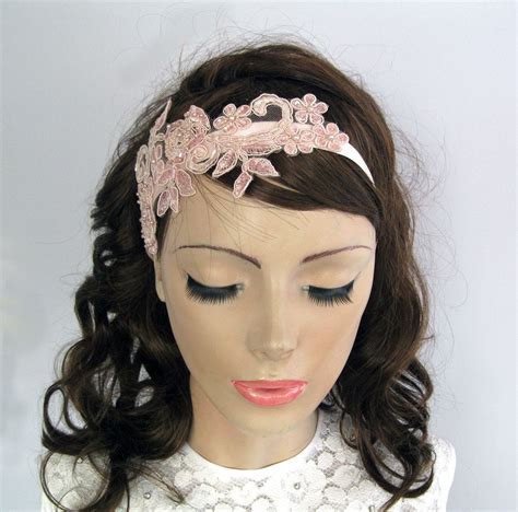 Pink Applique Lace Bridal Hair Fascinator Rose Quartz Head Etsy