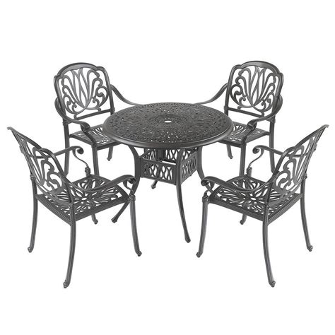 Siavonce Black 5 Pieces Outdoor Furniture Dining Table Set All Weather