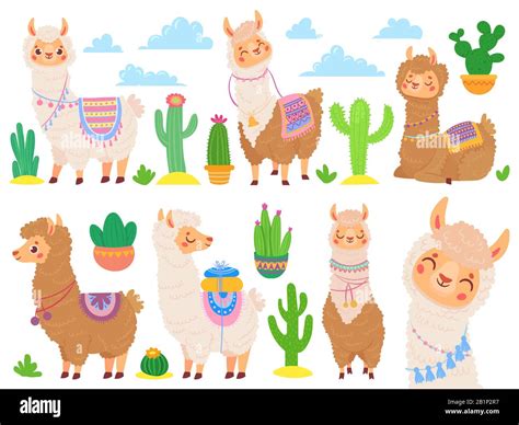 Cartoon Mexican Alpaca Funny Llamas Cartoon Cute Animal And Llama