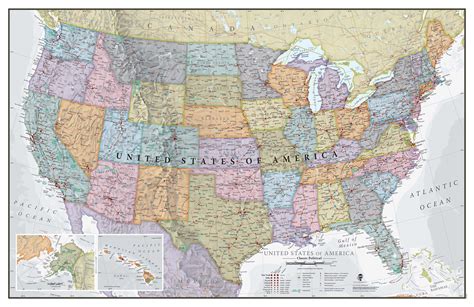 Medium Usa Classic Wall Map Paper Single Side Lamination