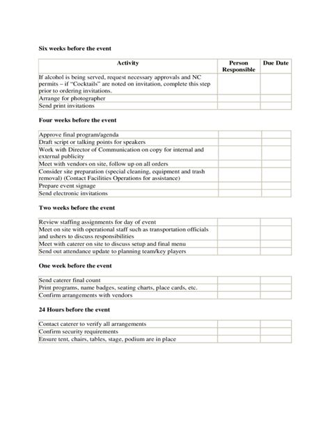 timeline  checklist  event planning template