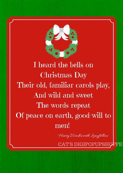 Longsfellow I Heard The Bells On Christmas Day Printable Christmas