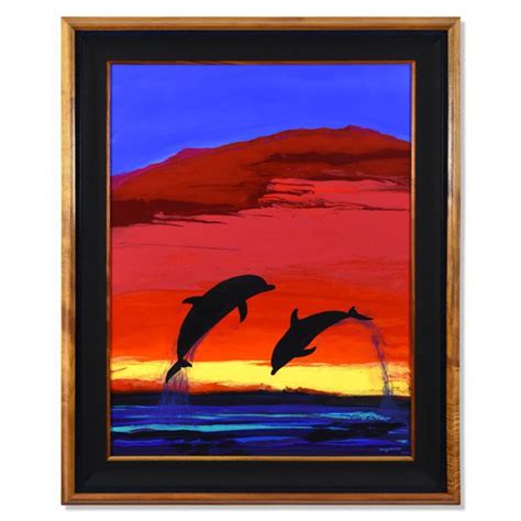 Wyland Signed Sunset Dolphins 39x49 Custom Framed Original Oil