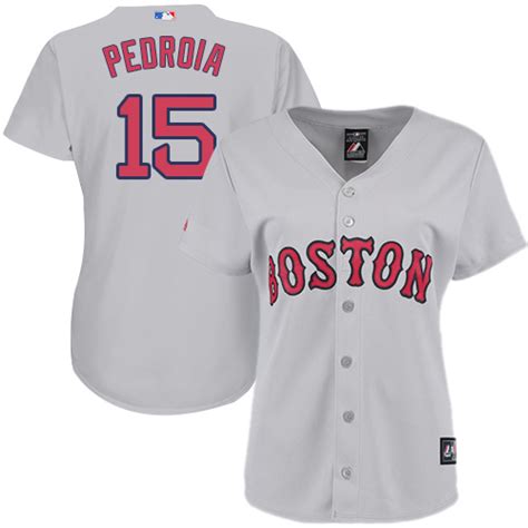 Womens Majestic Boston Red Sox 15 Dustin Pedroia Authentic Grey Mlb