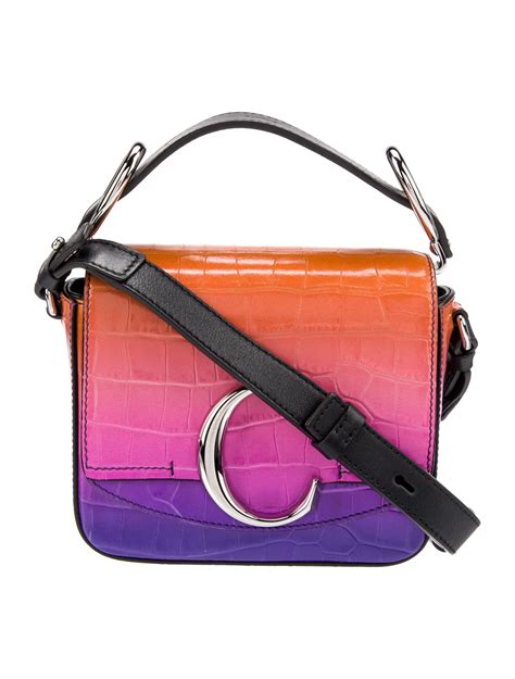 Chloé Crocodile Embossed Mini C Double Carry Bag Purple Crossbody Bags Handbags CHL
