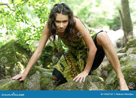 Fashion Shoot Of A Young Wild Woman In A Forest Stock Image Image Of