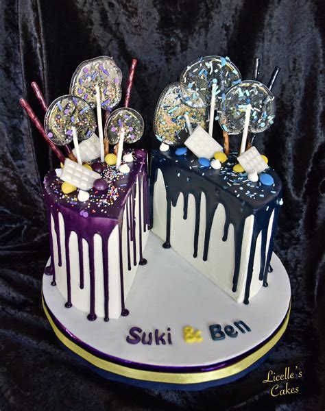 Twin Birthday Cake In Purple And Navy Twin Birthday Cakes 25th Birthday Cakes Cute Birthday