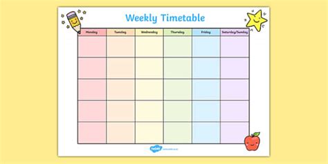 Weekly Timetable Weekly Time Table Time Management Class
