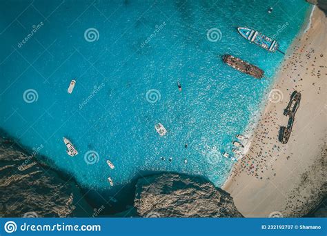 Aerial Drone Shot Of The Famous Shipwreck Bay In Zakynthos Greece