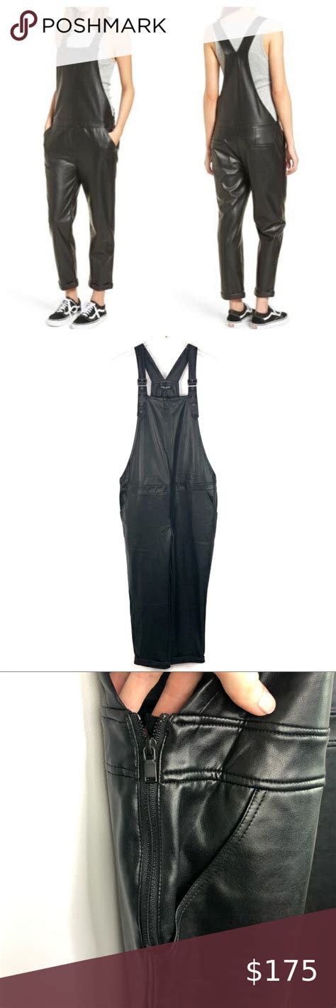 David Lerner Faux Leather Overalls Black Large New Leather Overalls