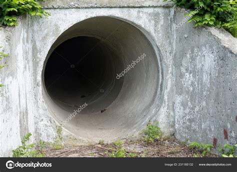 Large Tunnel Cement Pipe Channel Sewage Storm Water Dark Cave Stock