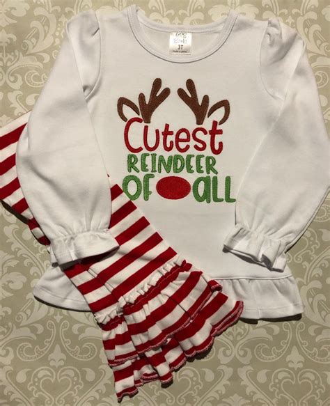 Cutest Reindeer Of All Embroidered Ruffle Shirt And Ruffle Etsy