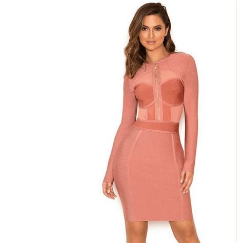 Pink Mesh Long Sleeve Bandage Dress Bandage Dress Dresses Mesh Dress